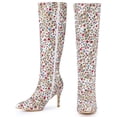 thumbnail image 4 of DARING DIVA Women's Stylish Floral Knee High Boot with Stiletto Heel White Floral 8, 4 of 7