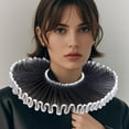 thumbnail image 4 of Cuello falso con volantes de tul negro, estilo renacentista isabelino medieval, plisado, con cordones, capa decorativa, cuello de payaso, 4 of 9