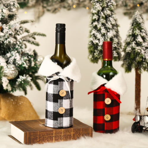 Merry Christmas Tree Car Plaid Wine Bottle Cover Champagne Bag Decor New Trendy 