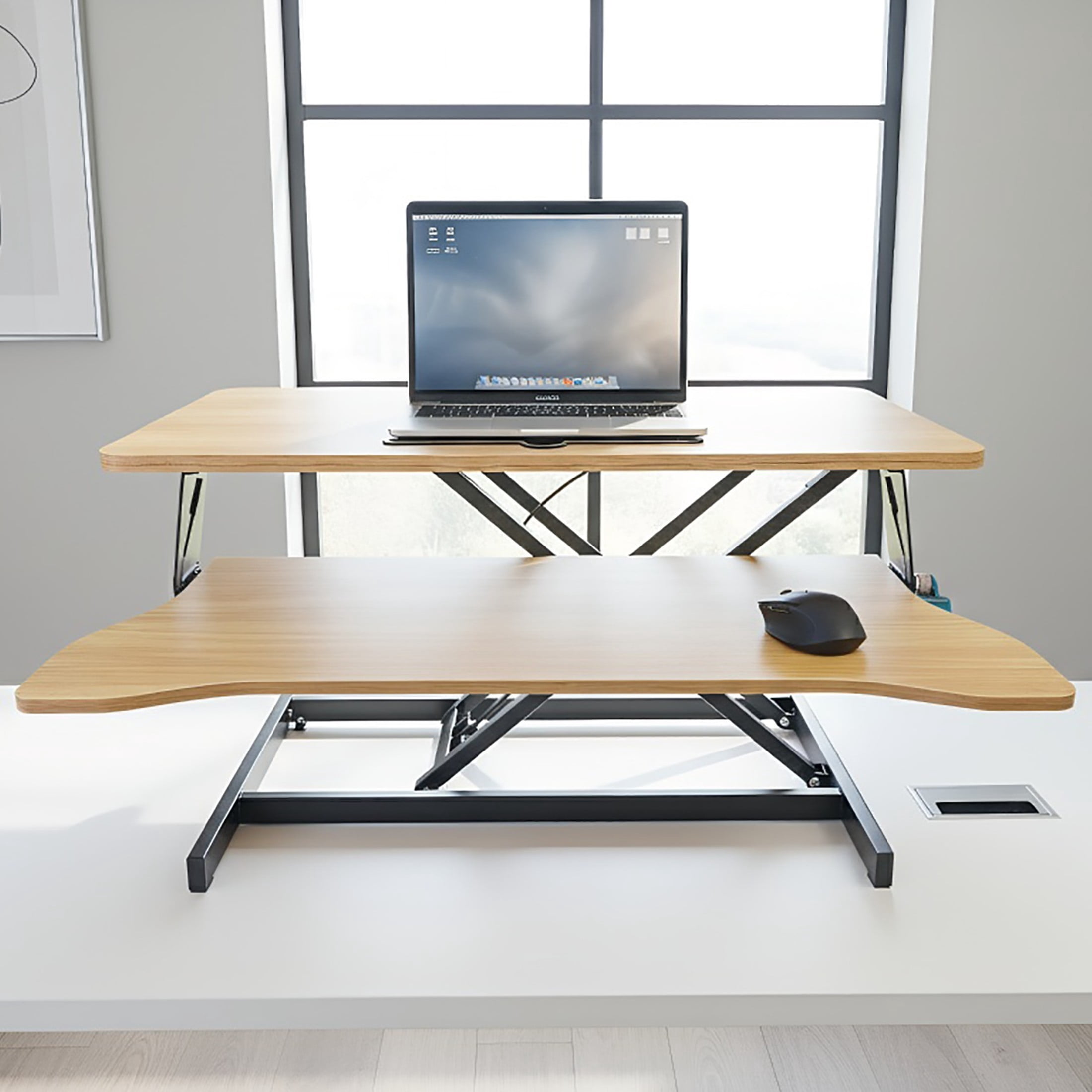 GDF Studio 32" Standing Desk Converter, Height Adjustable Sit-to-Stand Riser for Dual Monitors and Laptops, Natural