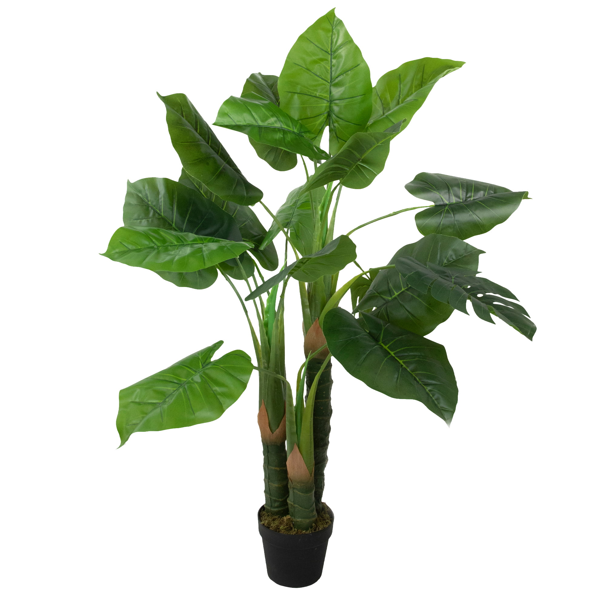 47" Potted Two Tone Green Wide Taro Leaf Artificial Floor Plant -
