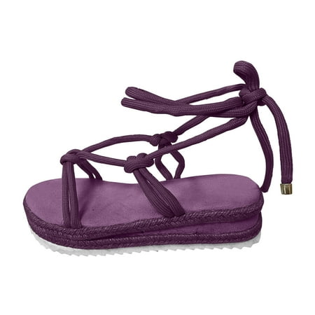 

iOPQO Women s slipper Woven Sandals Ankle Solid Color Strap Cross Fashion Women s Platform Women s slipper Hemp Rope Braided Platform Purple 38
