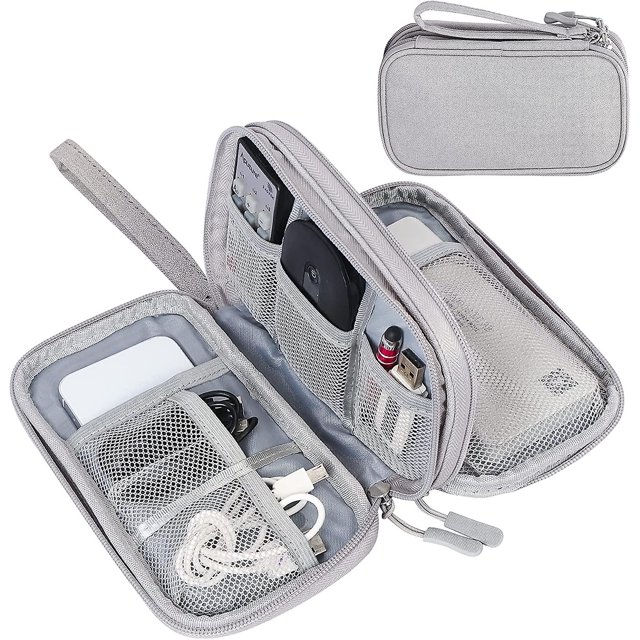 Accesorios tecnológicos esenciales para viajes, práctico y práctico organizador de dispositivos electrónicos para bolsa de doble capa resistente al agua, estuche de almacenamiento compacto y portátil