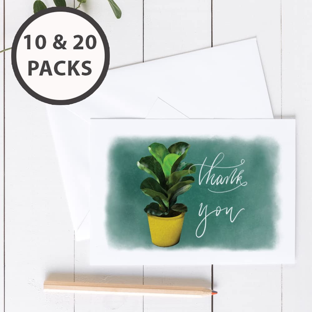 Potted Plant Thank You Blank Note Greeting Cards | 20 Pack Bulk Set (4X6)