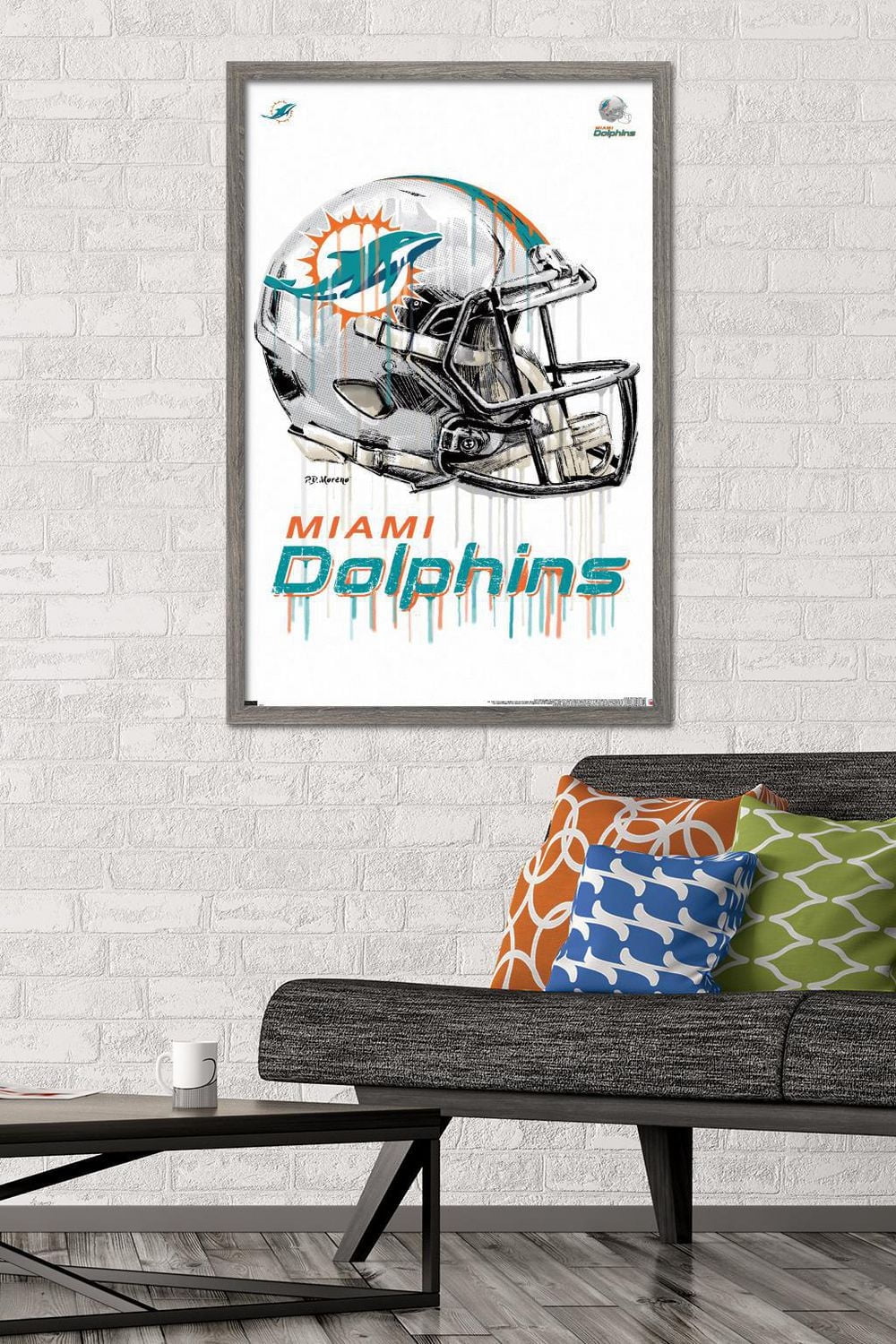 NFL Miami Dolphins - Drip Helmet 20 Wall Poster with Magnetic Frame