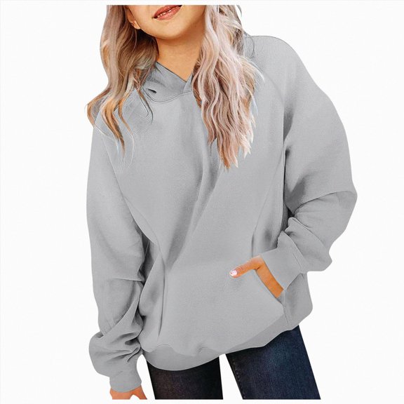 Splozh Teen Girl Hoodie Hoodies for Teen Girls Trendy Preppy Tween Girls Hooded Sweatshirt Long Sleeve Shirts Cute Clothes with Pocket,Light Gray,9-10 Years