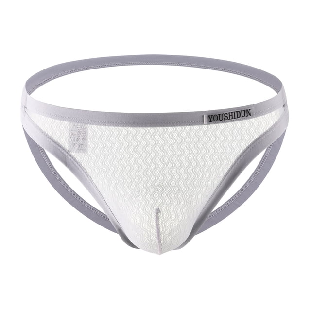 HKEJIAOI Mens Jockstraps Low Rise Mesh Hollow Out Underpants Breathable Comfort Underwear, Gray M