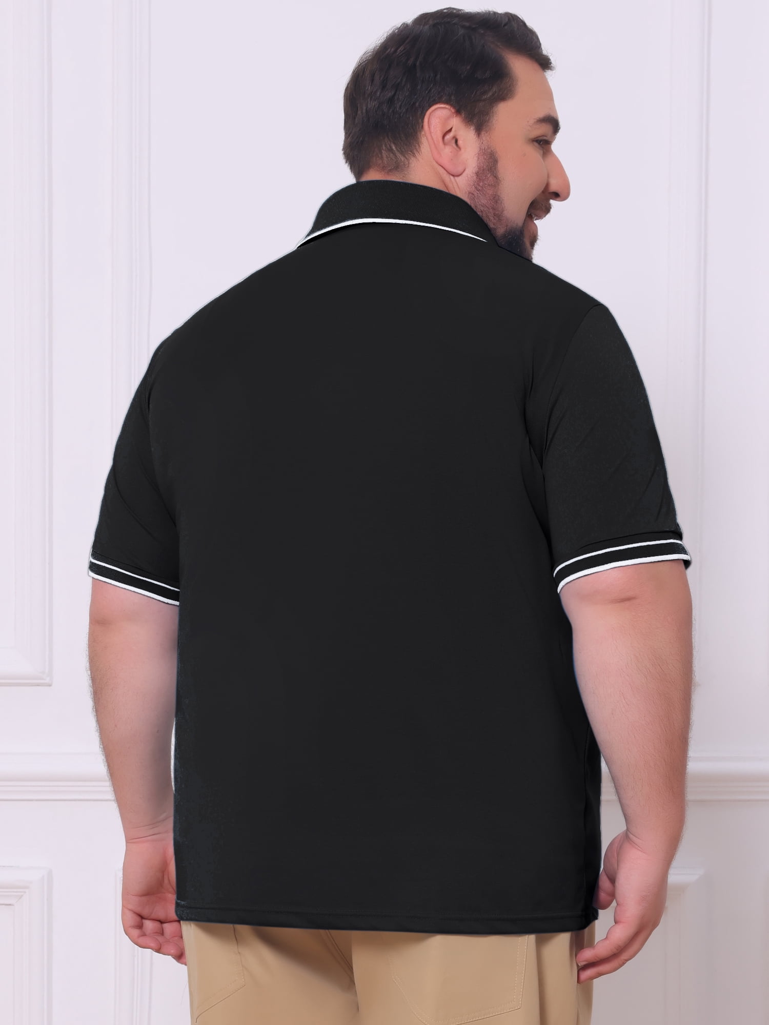 DARING DIVA Men's Big Tall Contrast Trim Short Sleeve Work Office Golf Shirts 5XL Black