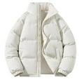 thumbnail image 4 of LpwkSSA Men's Fleece lined Puffer Coat Solid Color Thick Warm Stand Up Collar Zipper Cardigan Bread Jacket Casual Loose Fit Comfortable Jacket Beige L, 4 of 5