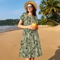 thumbnail image 4 of Easygdp Tropical Plants Green para Vestido Transpirable de Mujer, Vestido Suelto de Manga Corta con Pliegues y Bolsillos para el Verano, 4 of 6