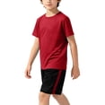thumbnail image 4 of CYRBOKO Athletic Outfit Sets for Boys, Short Sleeve Breathable Mash Summer Crew Neck Running Sports Clothing Sets Red Size 11-12 T, 4 of 6