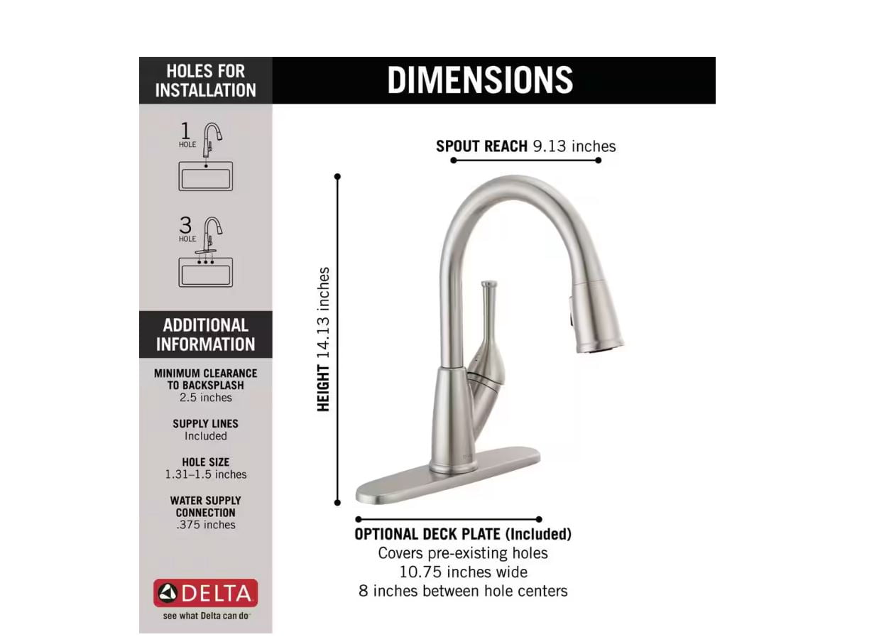 Delta Classic Single Handle Pull Down Sprayer Kitchen Faucet in Stainless Steel