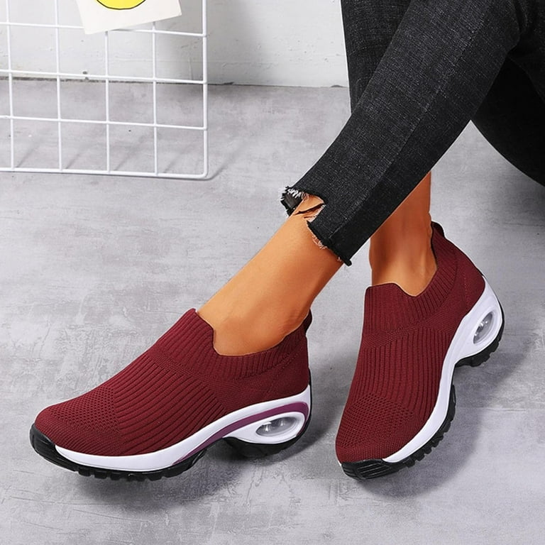 JIAXHZAI Fashion Platform Wedge Walking Shoes for Women's Slip On Mesh Air Cushion Breathable Non Slip High Heels Fitness Running Sport Sneakers Fall