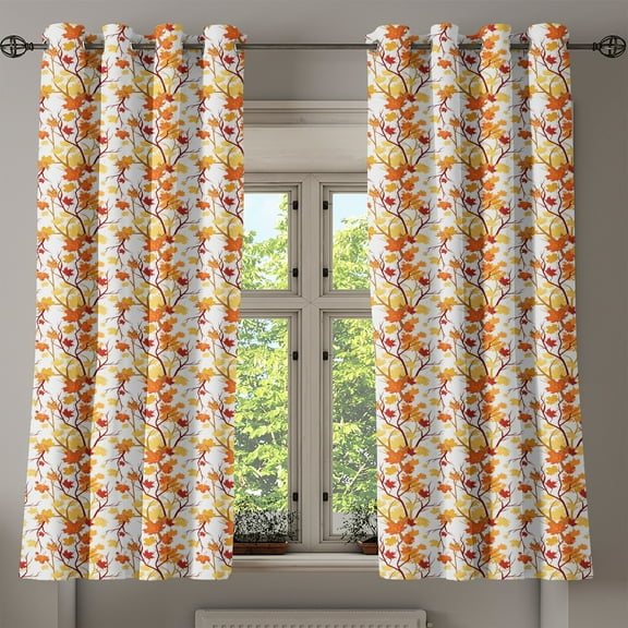 Ambesonne Fall Grommet Curtain, Autumn Season Elements Nature, 50" x 54", Yellow Orange