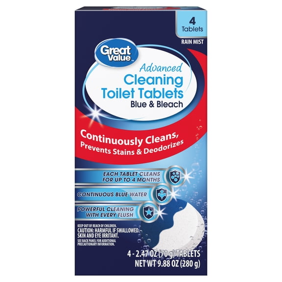 Great Value Advanced Cleaning Toilet Tablets Blue & Bleach, 9.88 oz, 4 Count