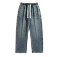 thumbnail image 4 of HBFAGFB Jeans for Men Spring and Fall Retro Loose Straight Trouser Daily Wear Demin Pants Dark Blue Size M, 4 of 4