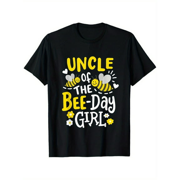 Uncle of the Bee-Day Girl Bee Birthday Party Matching Family T-Shirt, 100% Cotton Uncle T-shirts for Men Women, 180g, round neck, black, size S-XXXL
