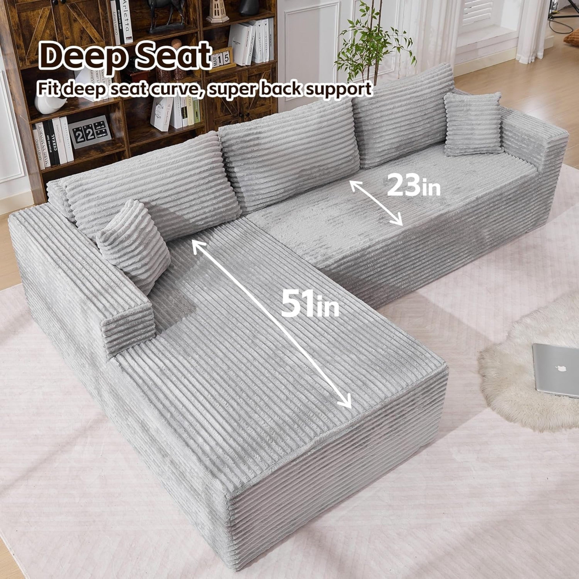 Sailvan 108"" L-Shape Sectional Sofa, Modular Boneless Cloud Couch with Oversized Chaise, Deep Seat Memory Foam, No Assembly Required