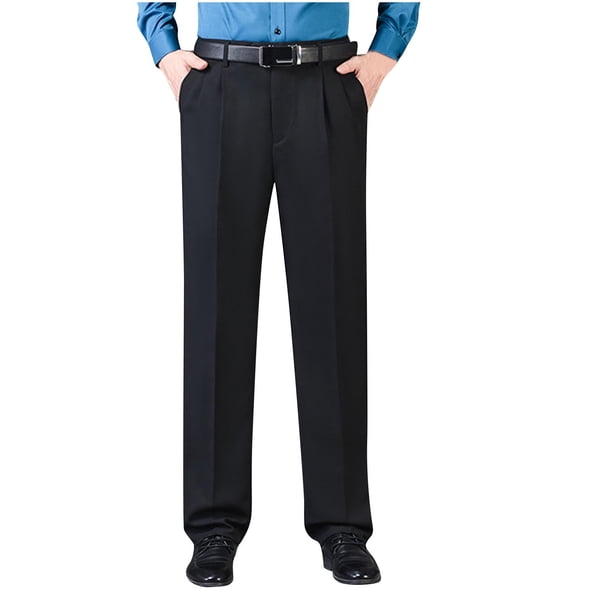 Pantalones de traje de hombre con cremallera y bolsillo, rectos, de tubo, de color liso, de poliéster