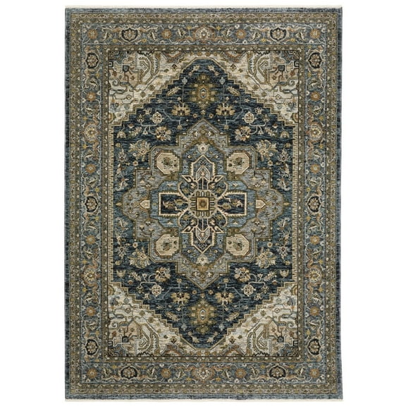 Oriental Weavers Aberdeen Area Rug - 1144Q - 5'3" x 7'6" - in Blue/ Taupe - Vintage Inspired, Stain Resistant, Family and Pet Friendly , Bedroom, Office Rug