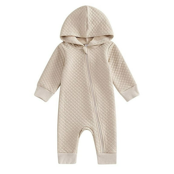 Wdgfv Girls Romper Jumpsuit Long Sleeve Hooded Zip Up Coverall Outfit for Baby Boy Girl Fall Winter Clothes Beige 0-3 Months