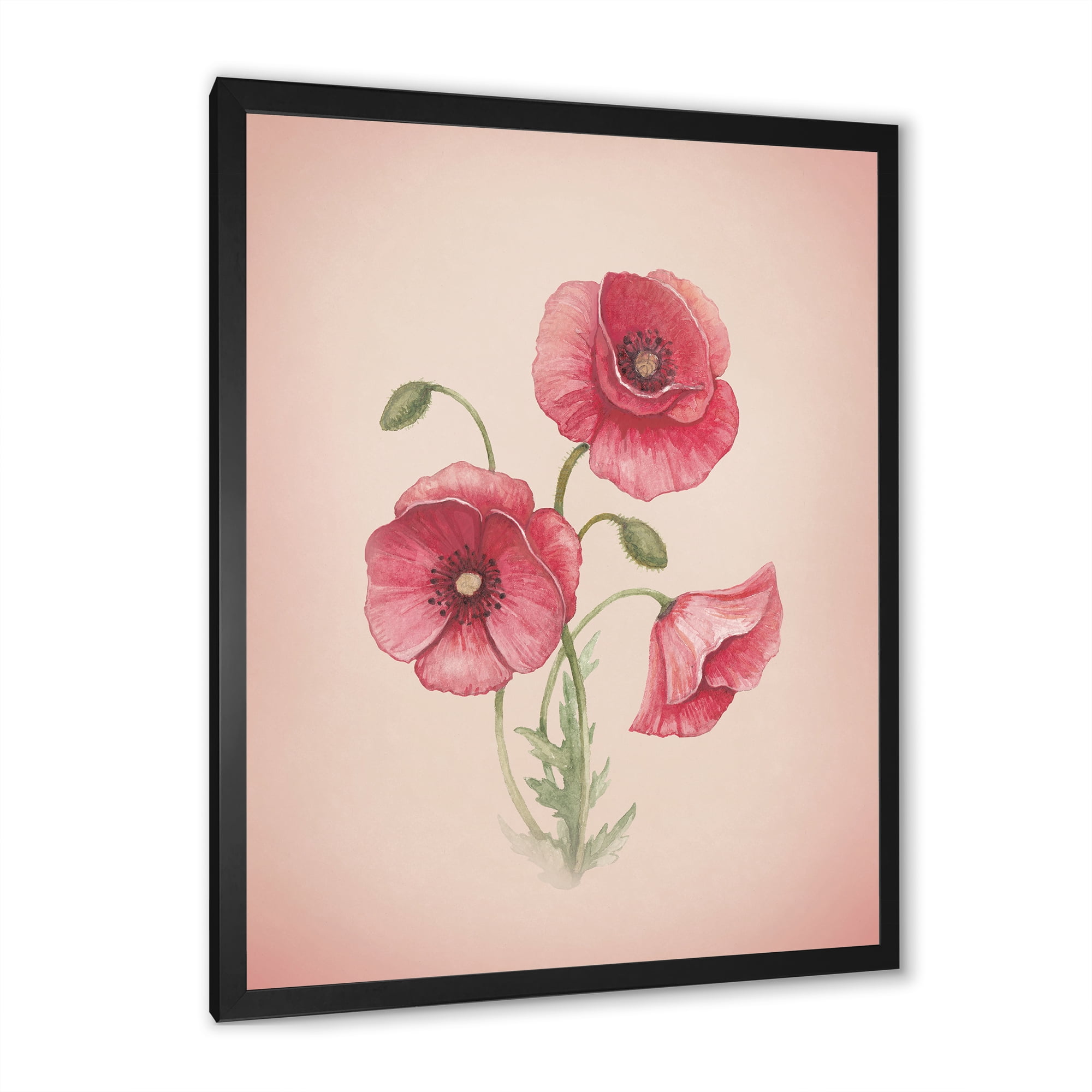 Designart 'Poppy Retro Flowers' Vintage Framed Art Print