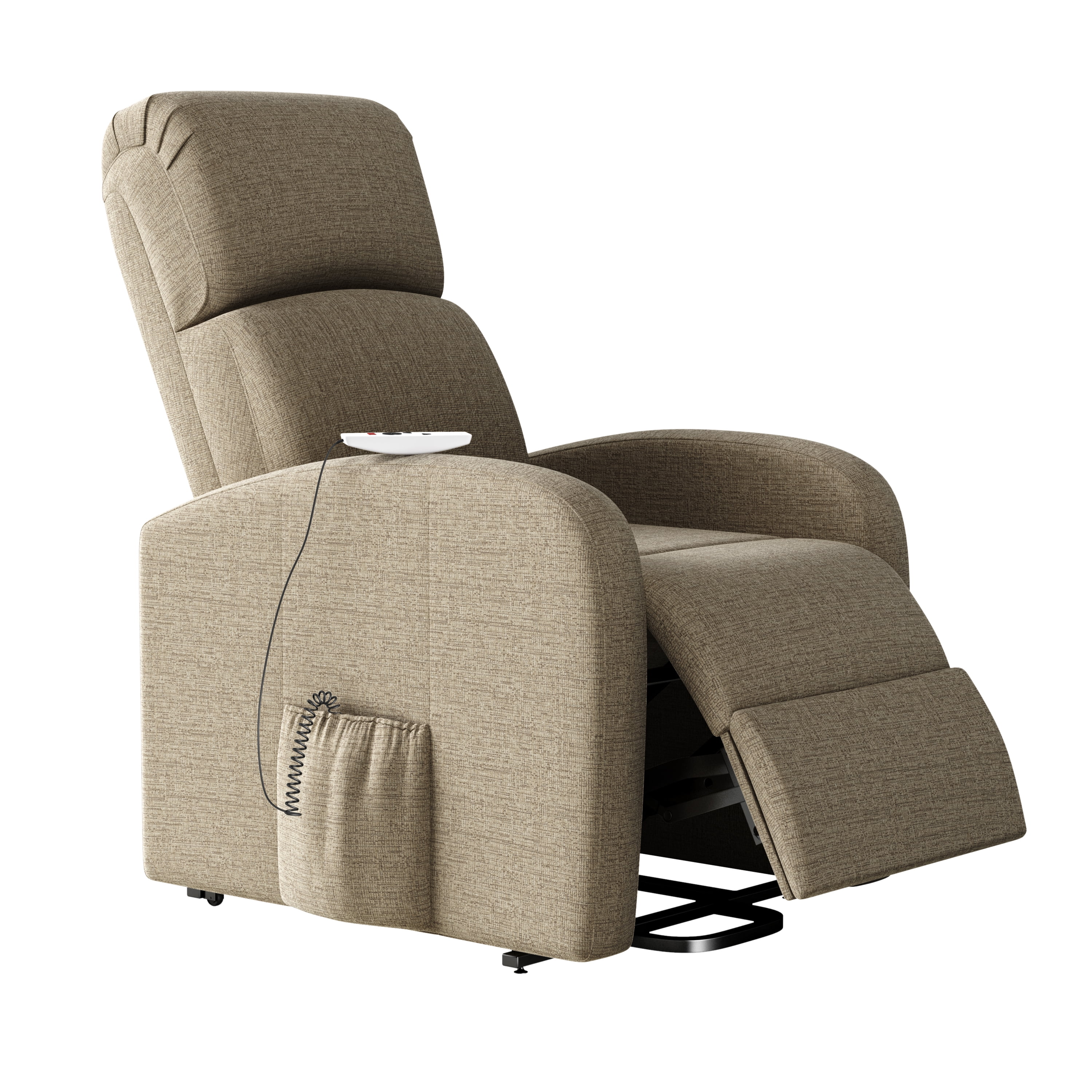 Homesvale Petite-sized Power Recline and Lift Chair with Heat and Massage, Barley Tan Chenille Fabric, Infinite Positions, For Elderly or Mobility Issues