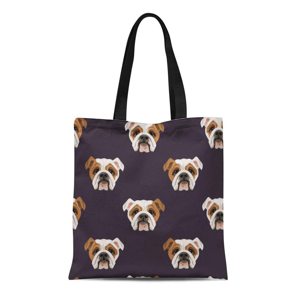 ASHLEIGH Canvas Tote Bag English Dog Breed Bulldog Pattern French Puppy