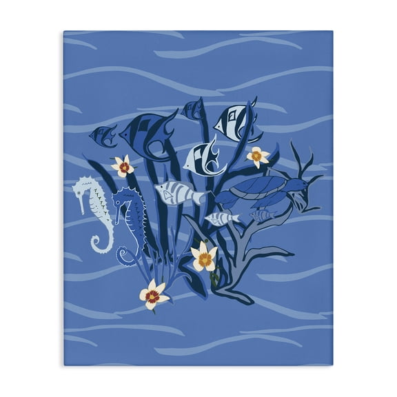 Stupell Industries Blue Undersea Critters Nautical & Beach Painting Wrapped Canvas Art Print Wall Art, 16 x 20