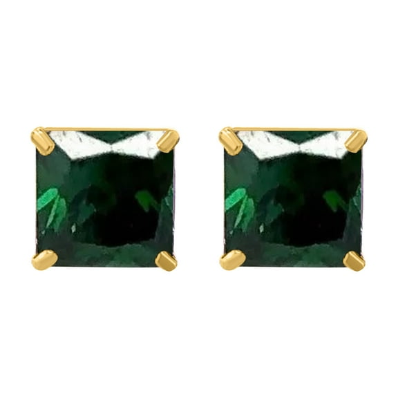 14K Yellow Gold 4mm Princess Cut Birthstone Gemstone Secreback Earrings Women Jewelry
