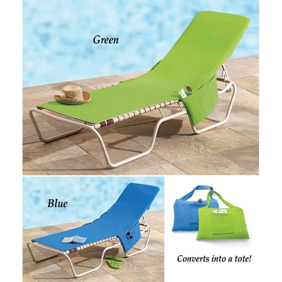 Green 2 in 1 Terry Cloth Beach Pool Lounge Chair Cover Tote Convenient Pocket