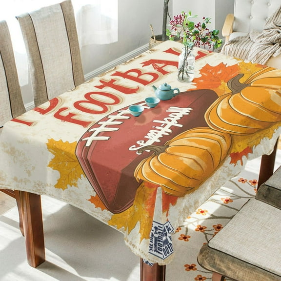 YAZAOO Square Tablecloth Football and Pumpkins Pattern Tableclothes