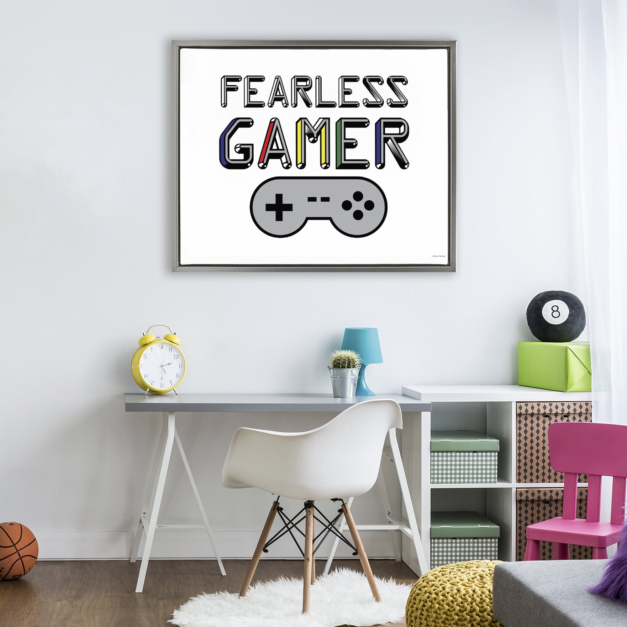 Stupell Industries Fearless Gamer Retro Gray Framed Floater Canvas Wall Art, design by Yass Naffas Designs