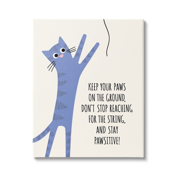 Stupell Industries Stay Pawsitive Cartoon Cat Playing Positivity Sentiment Graphic Art Gallery Wrapped Canvas Print Wall Art, Design by Jennifer Wambach