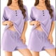 thumbnail image 3 of Conjuntos de Pijama para Mujer, 2 Piezas, de Punto Acanalado, Corta, Ropa de Dormir Suave, Conjuntos de Verano para Estar en Casa, , Talla M, 3 of 7