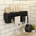 thumbnail image 5 of Steadlien Wall Mounted Multi-Functional Knife Holder with Utensil Hooks No-Drill Kitchen Storage Rack for Knives Chopsticks Spoons Space Saving Organizer in Black Gray Options, 5 of 6