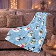 thumbnail image 5 of Smiling Snowmen with Colorful Hats Scarves Snowflakes and Blue Winter Sky, Cheerful Holiday Art for Kids, Warm Flannel Blanket for Playroom and Bedroom, Christmas Gift, Home Decor, 5 of 8