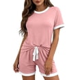 thumbnail image 5 of Naittoop Women Ribbed Knit Pajama Sets, 2 Piece Short Sleeve Top and Shorts Soft Pjs Sleepwear with Pockets Lounge Sets, 5 of 5