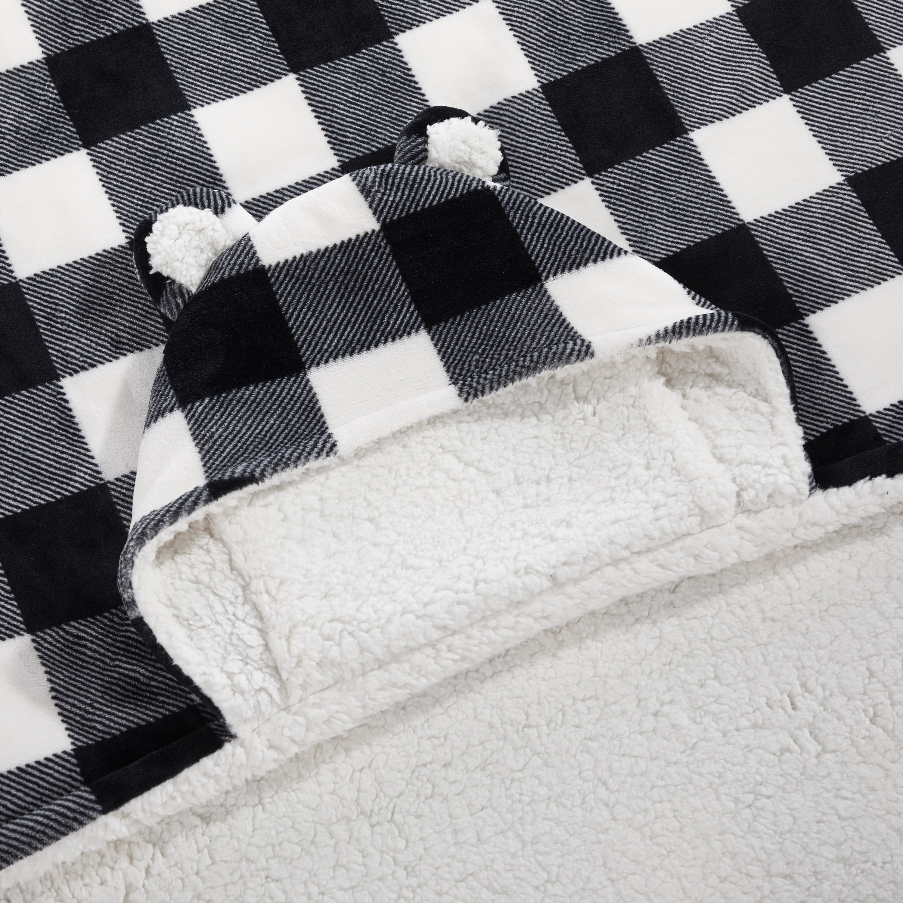 Dearfoams Farmhouse Plaid Buffalo Check Printed Royal Plush with Sherpa reverse Adult Hooded Throw, 50"x60"