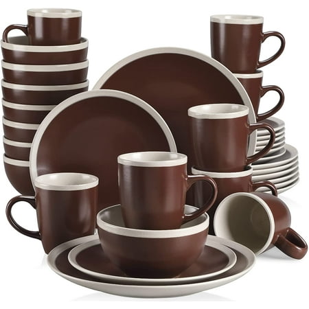 

Vancasso Series SEESAMI 48-Piece Stoneware Dinnerware Set Dark Brown Dinner Set Service for 12