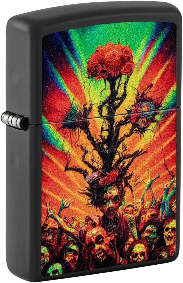 Zippo Vuursteen Zippo Stormaansteker – Skull Mushroom Design In Hoogglans Zwart – Windbestendig, Navulbaar, Mét Geschenkdoos – Gemaakt In USA Zippo Stormaansteker Skull Mushroom