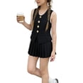 thumbnail image 2 of Conjuntos de camiseta sin mangas con cuello redondo para niños, cárdigan de verano con botones, chaleco sin mangas y falda corta de media longitud, conjunto de dos piezas para niños, top de poliéster, 2 of 9