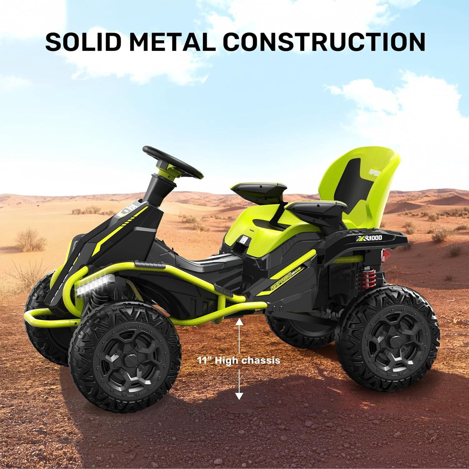 TOKTOO 24V Ride On Toys for Big Kids, 4 Wheeler for Kids Age 5-12, 800W Electric ATV Car for Kids with Parent Remote, Adjustable Seat, LED Lights & Music, Green