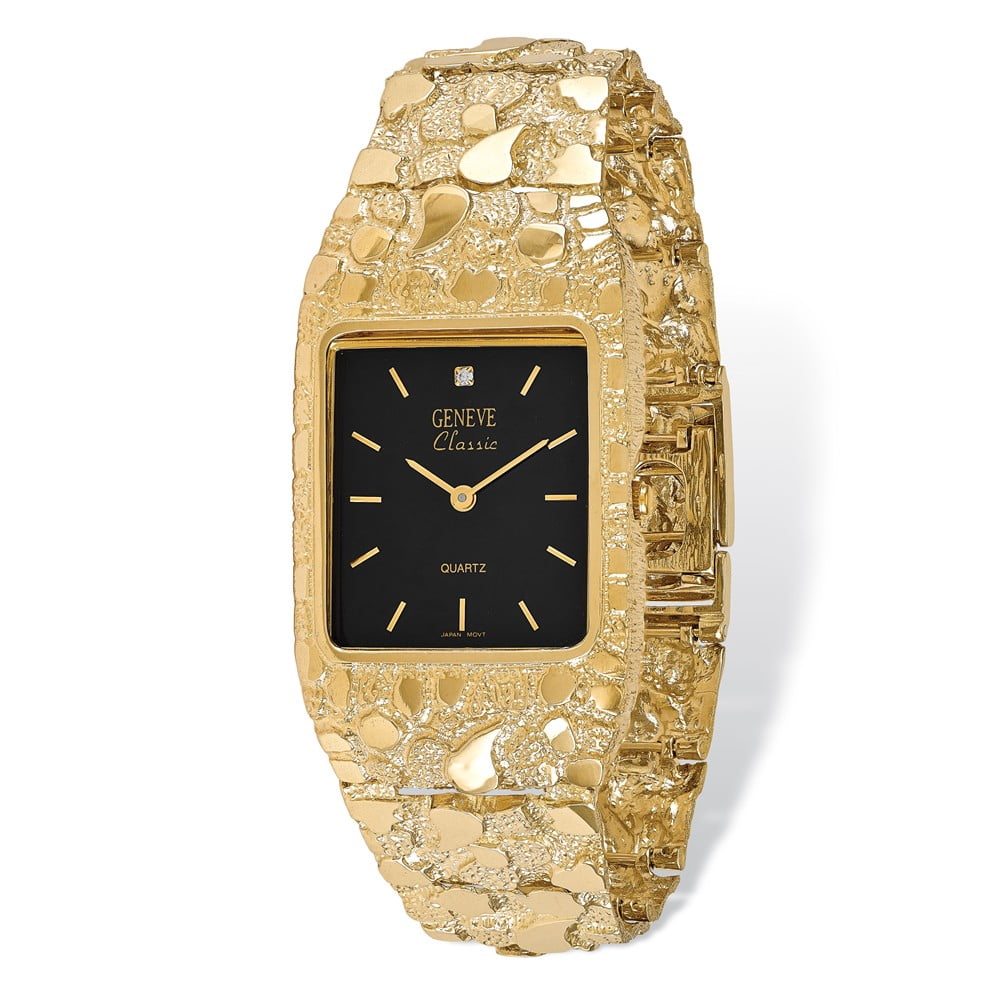 Diamond2Deal - 14k Mens Squared Black 27x47mm Dial Quartz Solid Nugget