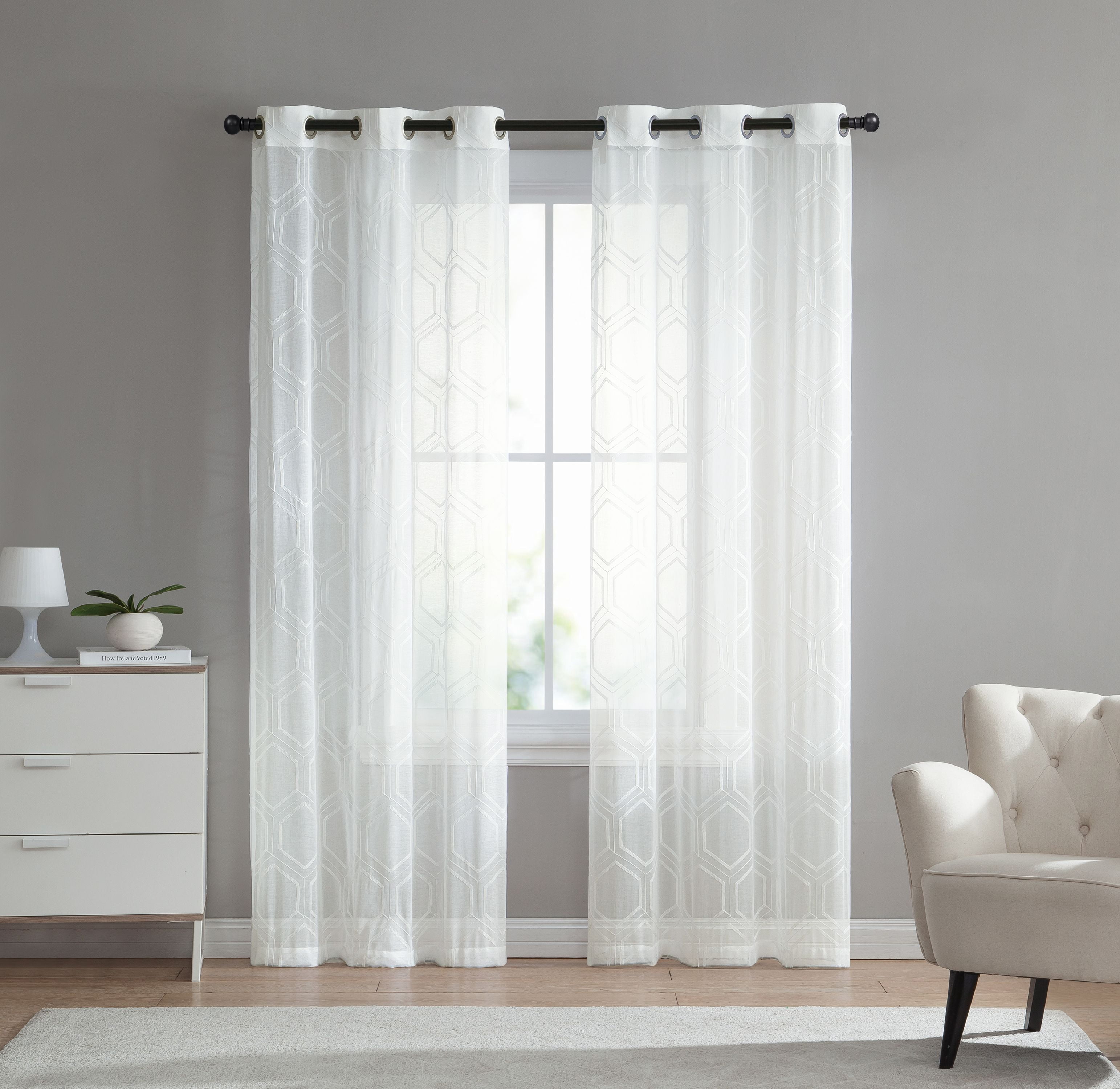 VCNY Home Geometric Embroidered Sheer Empire Grommet Top Window