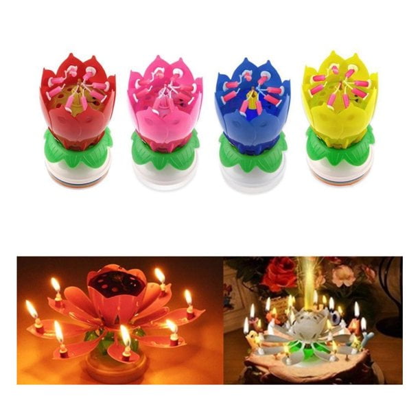 Goyunwell 2pcs Birthday Candles Flower Lotus Music Rotatable 2 Layers  Candles Purple