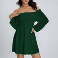 thumbnail image 6 of Laqbezok Women's Off Shoulder Ruffle Mini Dress, Long Lantern Sleeve Smocked Waist Sundress, Solid Color Casual A-Line Dress for Party Club, 6 of 8