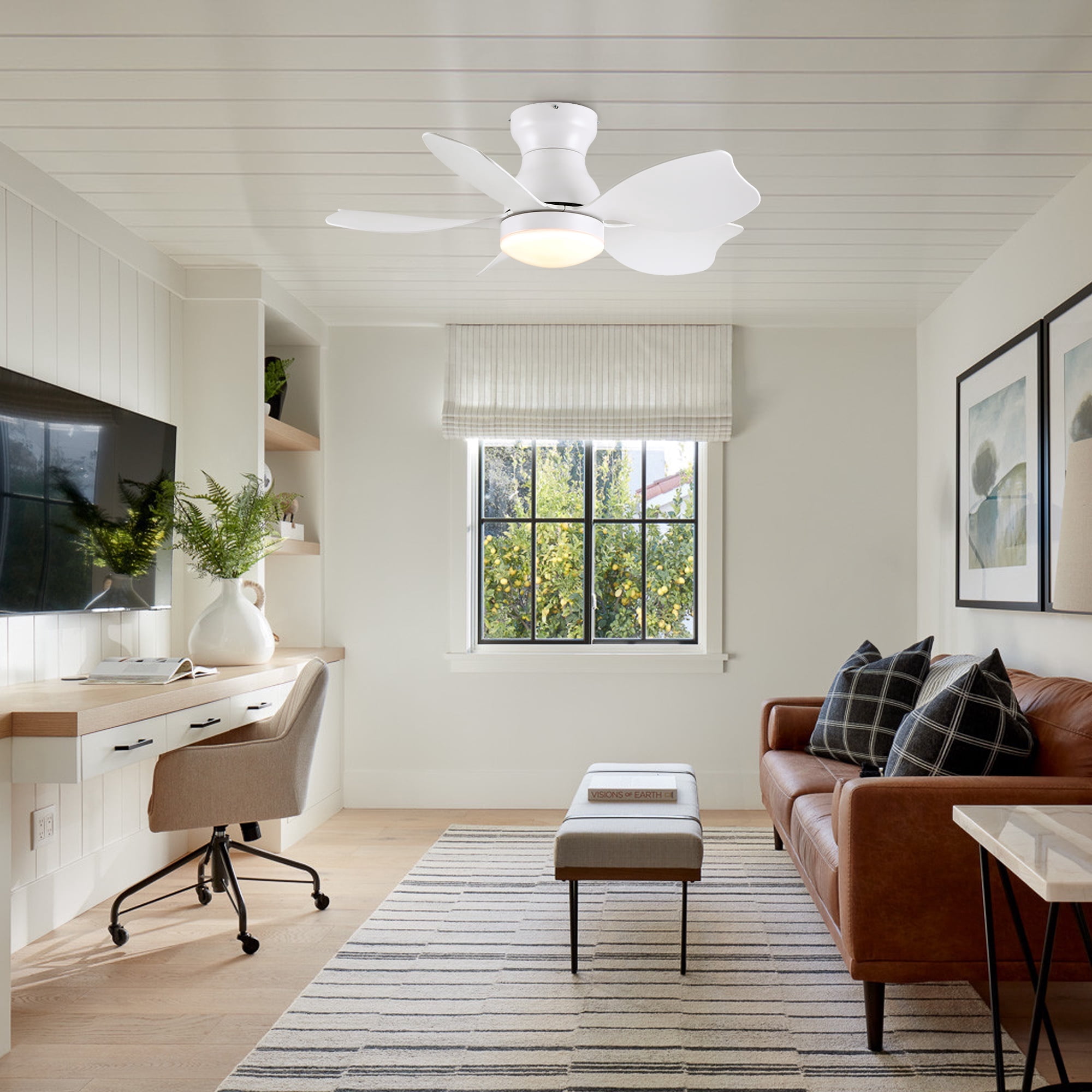 30 inch Flush Mount Ceiling Fan with Light, Modern White DC Motor Remote Control