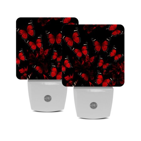 

LED Night Lights Plug into Wall 2-Pack 0.5W Plug in Night Light Dusk to Dawn White Bright Nightlight for Bedroom Bathroom Hallway Kitchen Black Red Butterfly Flower Vintage Art