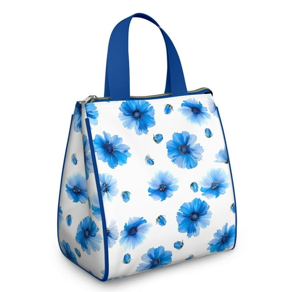 Pioneer Flower Floral Print Pattern Insulated Lunch Bag for Women & Adults,Large Portable Soft Cooler Lunch Bag,Thermal Food Storage Tote with Pearl Cotton,8.66L,8.75x5.75x9.5 Inch